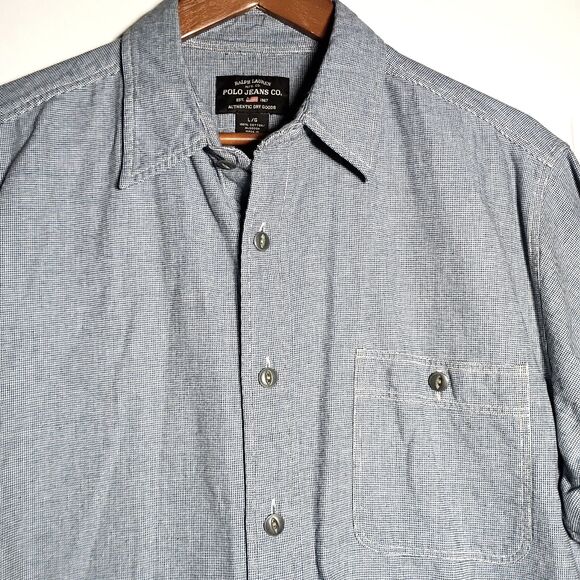 Ralph Lauren Polo Jeans Co Casual Button Up Short Sleeve Shirt Blue Men's L - Picture 3 of 8